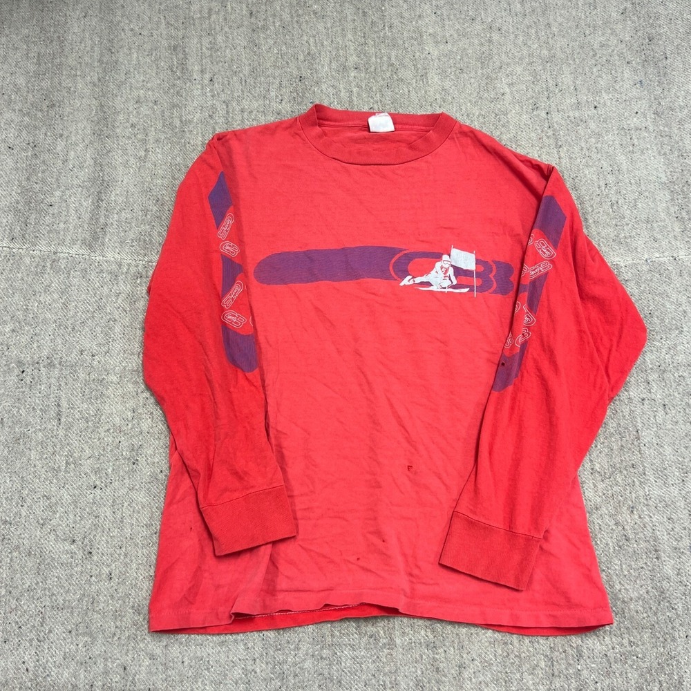 Vintage Skiing Shirt‎ Mens Medium Red 1980s Long Sleeve USA CB Sports